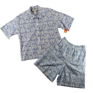 Vtg NOS 80s 90s Two Potato Resortwear Matching Vacation Set All Over Print Blue